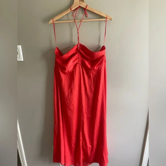 Banana Republic Women Halter Slip Dress XL T Red Poppyseed Minimalist‎ Sexy - Picture 6 of 12